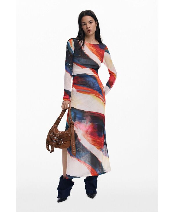 デジグアル レディース トップス ワンピース Desigual Women's Long dress with waves Orange red レッド｜ReVida 店