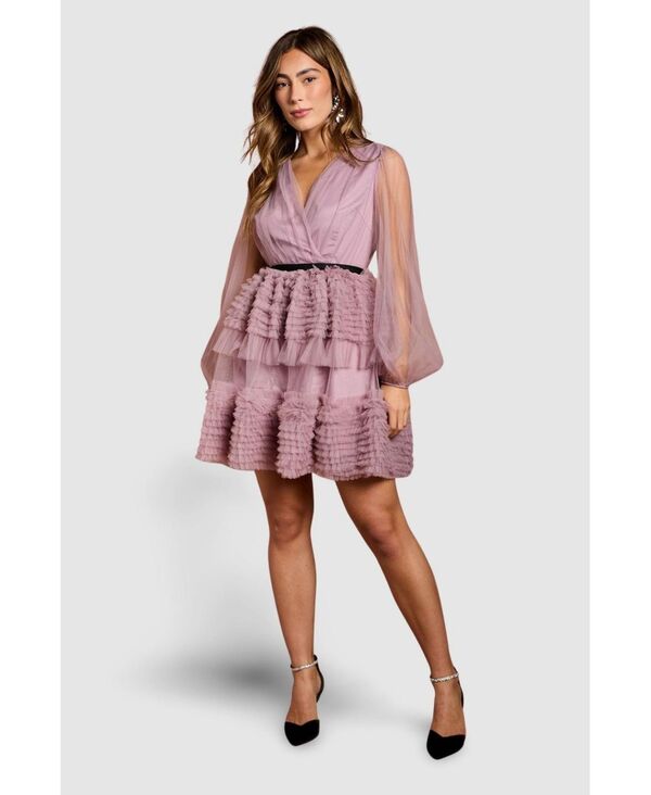 コースト レディース トップス ワンピース ミニ メッシュ Coast Women's Long Sleeve Mesh Wrap Top Mini Dress Lilac ライラック|ReVida 店