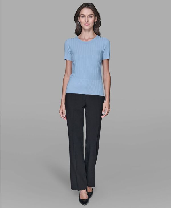 カール ラガーフェルド レディース トップス シャツ リブ セーター 半袖 KARLAGERFELD PARIS Women's Ribbed Short-Sleeve Sweater Blue Aura ブルー