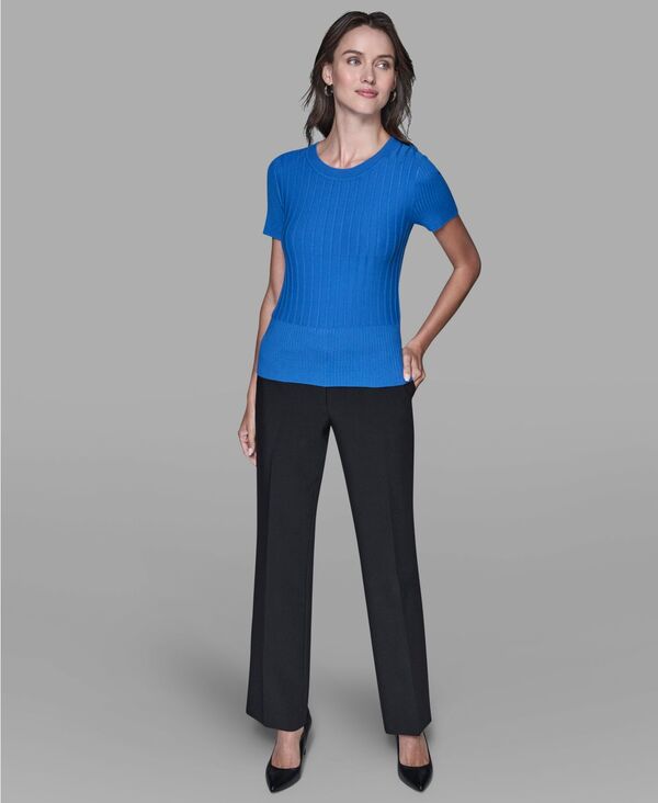 カール ラガーフェルド レディース トップス シャツ リブ セーター 半袖 KARLAGERFELD PARIS Women's Ribbed Short-Sleeve Sweater French Blue ブルー
