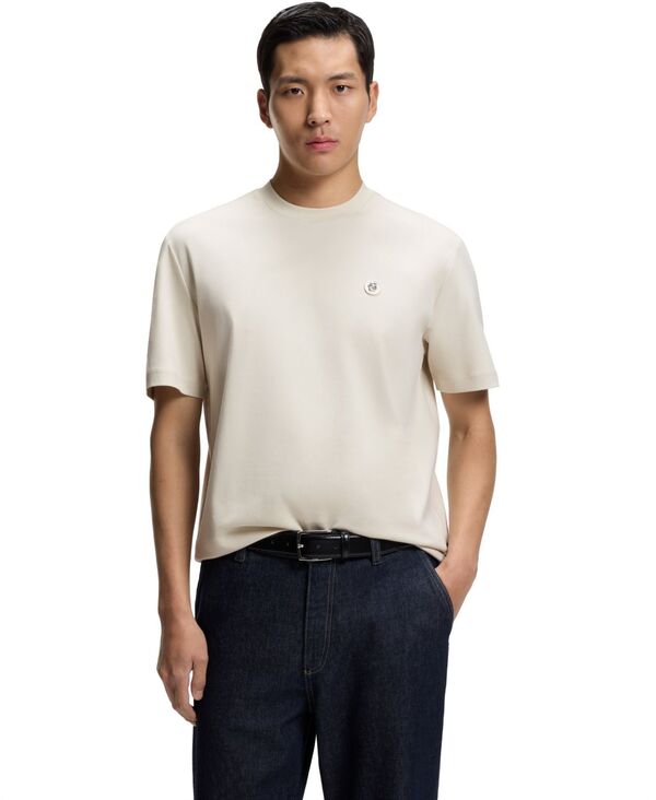 ヒューゴボス メンズ トップス Tシャツ コットン Hugo Boss Men's Mercerized-Cotton Double B Monogram T-Shirt Open White ホワイト｜ReVida 店