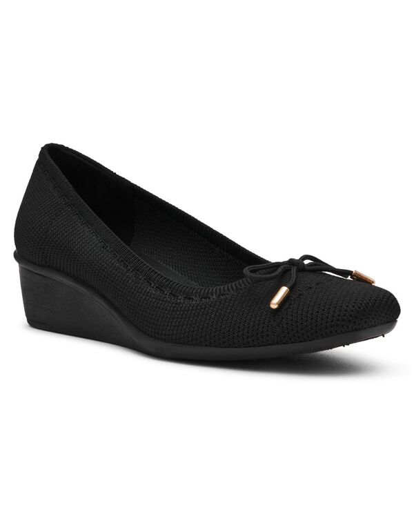 アンクライン レディース シューズ パンプス キャップ Anne Klein Women's Wesson Cap Toe Wedge Pumps Black/Black ブラック｜ReVida 店