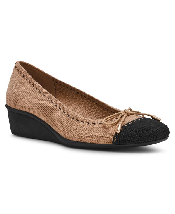 アンクライン レディース シューズ パンプス キャップ Anne Klein Women's Wesson Cap Toe Wedge Pumps Camel/Black ブラック