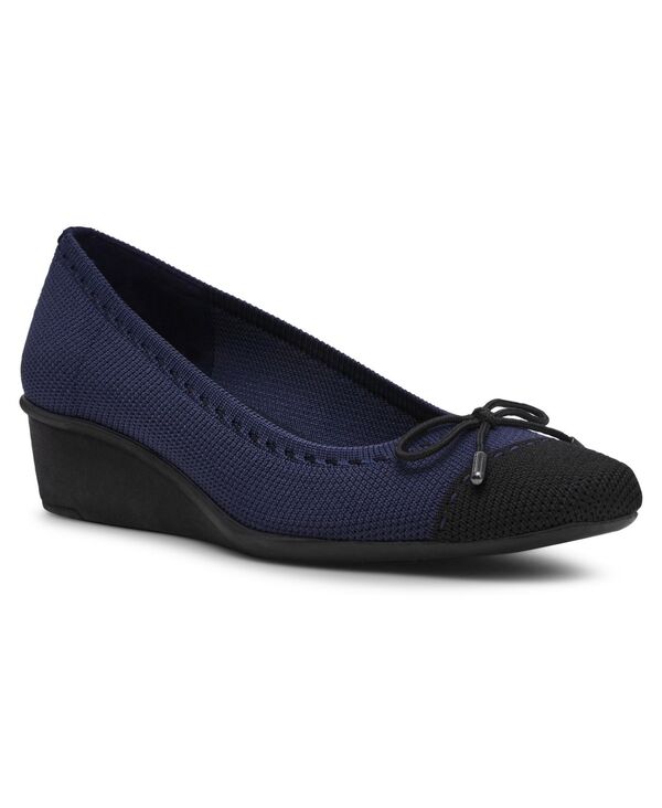 アンクライン レディース シューズ パンプス キャップ Anne Klein Women's Wesson Cap Toe Wedge Pumps Navy/Black ブラック