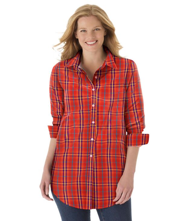 ウーマン ウィズイン レディース トップス シャツ プラスサイズ Woman Within Plusize Perfect Long Sleeve Shirt Classic red multi plaid レッド