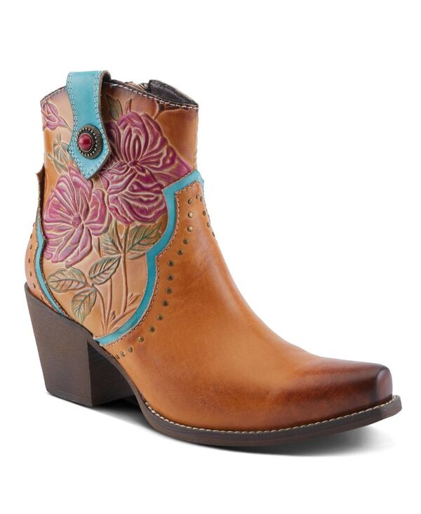 ラリティステ レディース シューズ ブーツ・レインブーツ フラワー柄 レザー フラワー L'Artiste L Artiste Women s REBAMAC Western Floral Embossed Leather Mid-Calf Cowboy Booties with Snip Toe and Zipper Closure Camel キャメル
