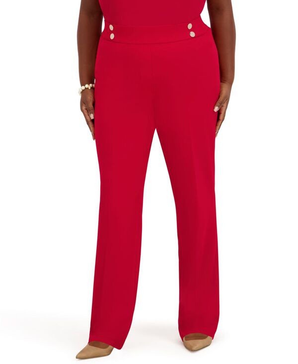 カスパール レディース ボトムス カジュアルパンツ Kasper Women's Mid-Rise Pull-On Extend Tab Trousers Crimson クリムゾン｜ReVida 店