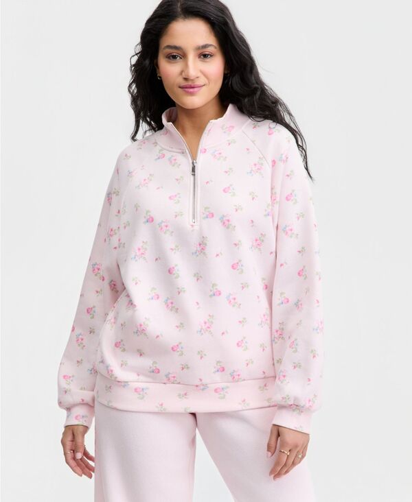 マッデンガール レディース アウター パーカー・スウェット フラワー柄 プリント シャツ フラワー Madden Girl Juniors' Floral Print Quarter-Zip Sweatshirt Ballet Slipper Floral