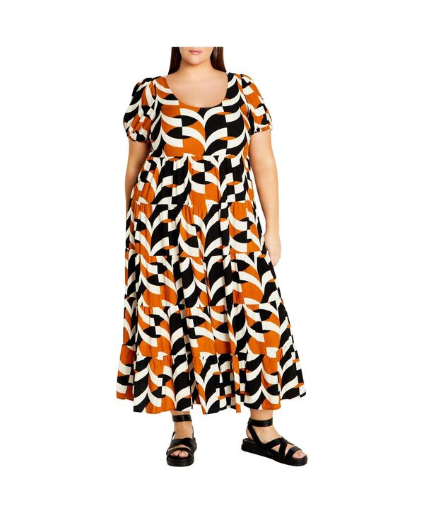 シティーシック レディース トップス ワンピース プリント CITY CHIC Women's Mila Print Dress Black mystic ブラック