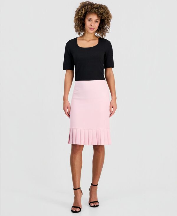 カスパール レディース ボトムスカート プリーツ ミディ Kasper Women's Pleated-Hemidi Skirtutu Pink ピンク