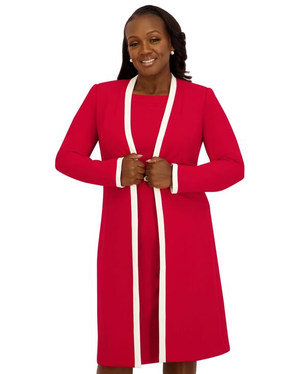 カスパール レディース アウター ジャケット・ブルゾン プラスサイズ Kasper Women's Framed Waist Seam Open Topper Jacket Regular & Plus Crimson クリムゾン