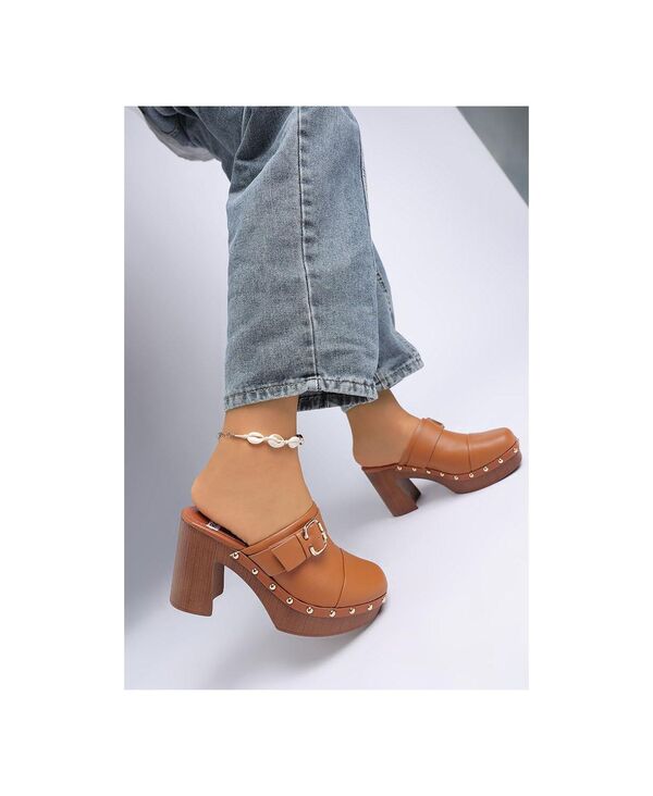 ロンドンラグ レディース シューズ サンダル レザー ヒール London Rag Womenseptim Genuine Leather Studded Clog Heels Beige/khaki カーキ 14,541円