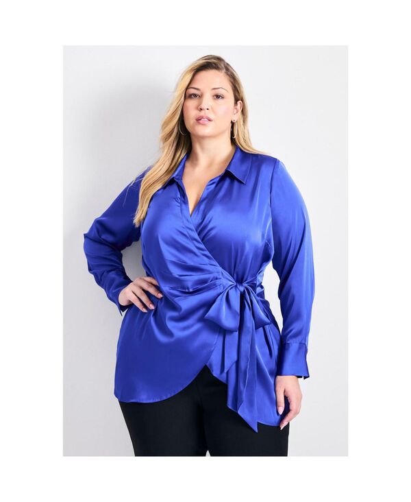 アベニュー レディース トップス シャツ サテン ブラウス AVENUE Women's Goldi Satin Wrap Blouse Royal blue ブルー