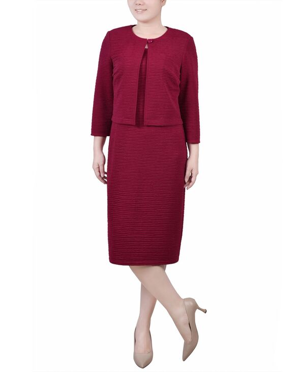 ニューヨークコレクション レディース トップス ワンピース プチ NY Collection Petitextured 3/4 Sleeve Two Piece Dresset Deep Sangria
