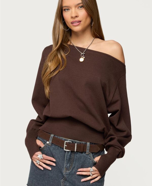 アディクテッド レディース アウター ニット・セーター Edikted Women's Off Shoulder Oversized Sweater Brown ブラウン