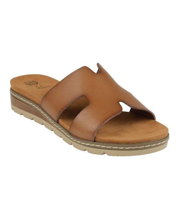 ジーシーシューズ レディース サンダル カットアウト GC Shoes Women's Nellie Cut Out Slide Flat Sandals Tan タン