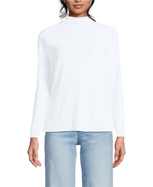ランズエンド レディース トップス シャツ モックネック Lands' End Women's Drapey Rib Skimming Long Sleeve Mock Neck Crisp white ホワイト
