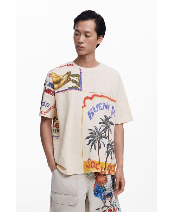 デジグアル メンズ トップス Tシャツ Desigual Men's BuenaVida postcard T-shirt Off white オフホワイト
