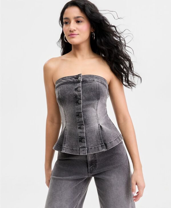 バースリー レディース トップス シャツ デニム Bar III Women's Denim Button-Front Bustier Grey Wash グレー