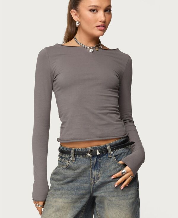 アディクテッド レディース トップス シャツ Edikted Women's Nico Boat Neck Top Dark-gray グレー