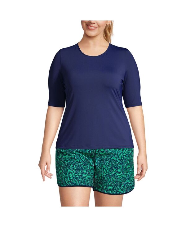 ランズエンド レディース 水着 トップのみ プラスサイズ Tシャツ Lands' End Plusize SunShade UPF 50 Elbow Sleeve Rash Guard Swim Tee Deep sea navy ネイビー