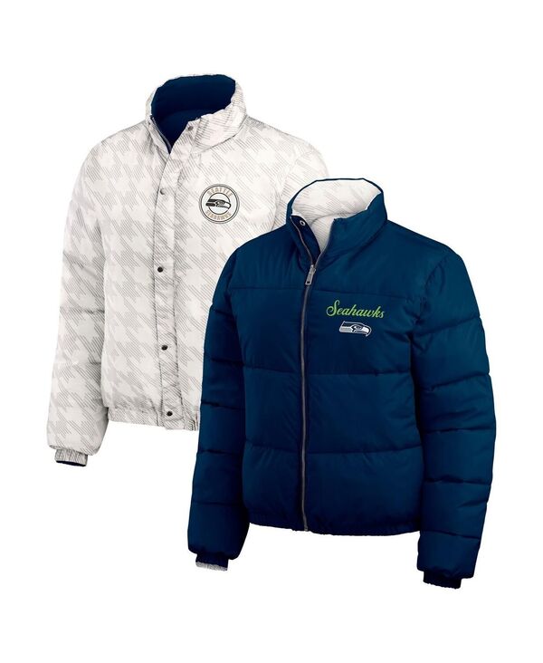ウェア バイ エリン アンドルーズ レディース アウター ジャケット・ブルゾン クロップド WEAR by Erin Andrews Women's College Navy/White Seattle Seahawks Reversible Cropped Full-Zipuffer Jacket College Navy White ホワイト