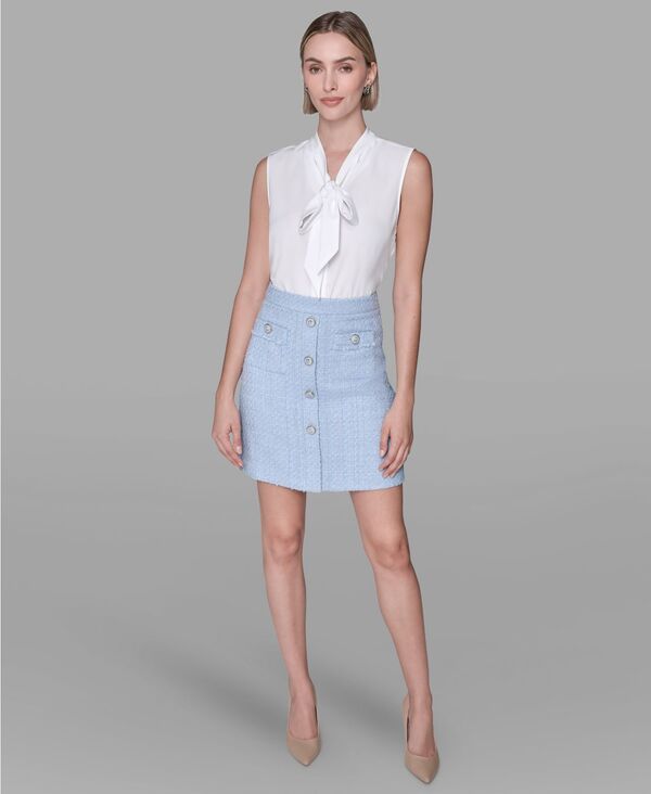 カール ラガーフェルド レディース ボトムスカート ミニ ツイード KARLAGERFELD PARIS Women's Tweed Mini Skirt Blue Aura ブルー