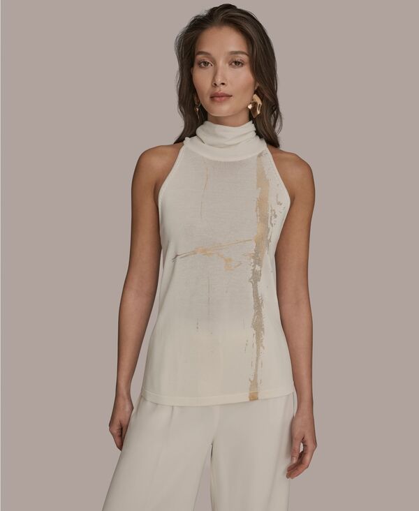 ダナ キャラン ニューヨーク レディース トップス シャツ タートルネック プリント Donna Karanew York Women's Printed Turtle Neck Top Cream クリーム