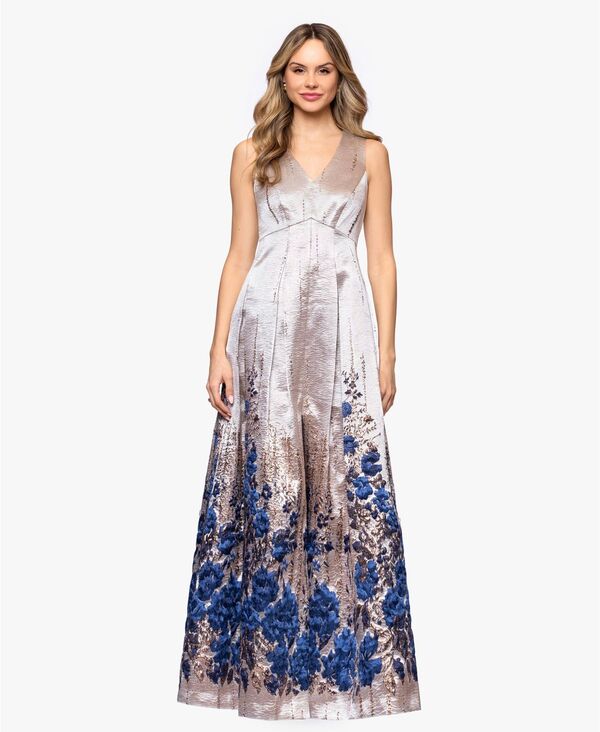 ベッツィアンドアダム レディース トップス ワンピース A ライン プチ プリント Betsy & Adam Petite Printed A-Line Long Dress Champagne Blue ブルー