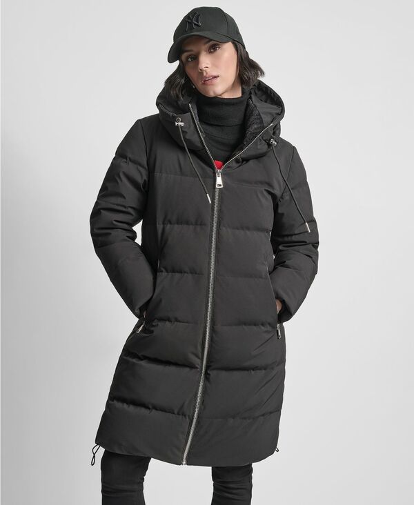 ダナ キャラン ニューヨーク レディース アウター ジャケット・ブルゾン コート DKNY Women'stand Collar Zipper Puffer Coat Black ブラック