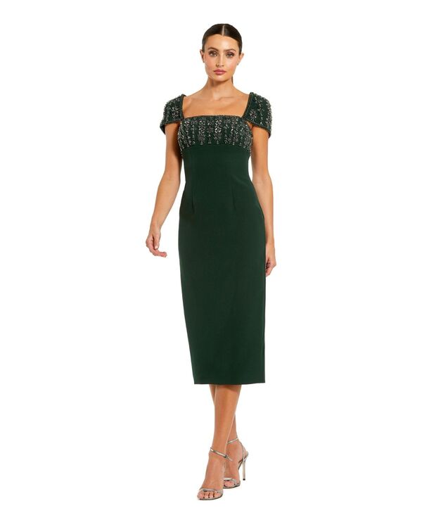 マックダガル レディース トップス ワンピース クレープ ミディ キャップ Mac Duggal Women's Crepembellished Cap Sleeve Fitted Midi Dress Dark emerald エメラルド|ReVida 店