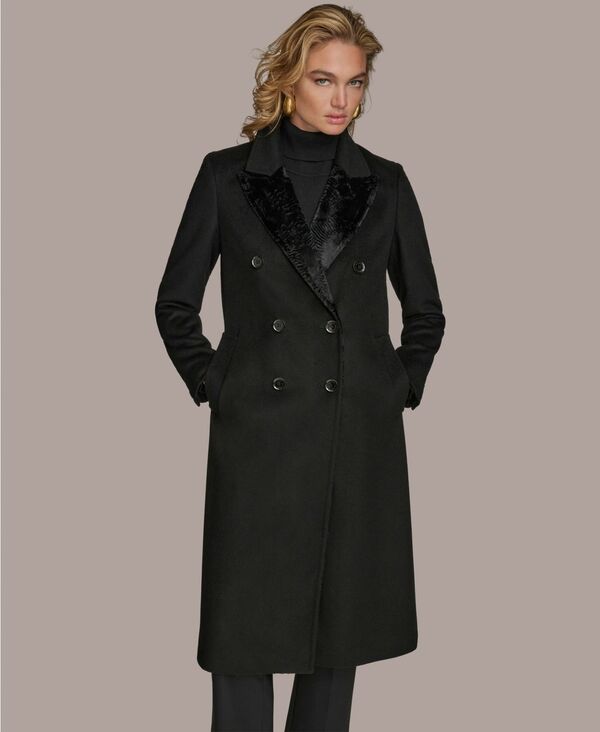ダナ キャラン ニューヨーク州 レディース アウター 上衣・上衣 厚地の外套 Donna Karanew York Women\u0027s Double-Breasted Reefer Coat Ebony コート・ジャケット-レディースファッション