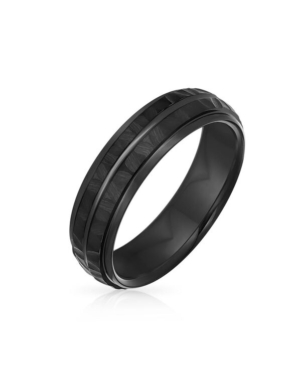 ブリング レディース アクセサリー Bling Jewelry Stripe Grooved Solid Black Matt Hammered Titanium Band Ring Comfort Fit Black ブラック