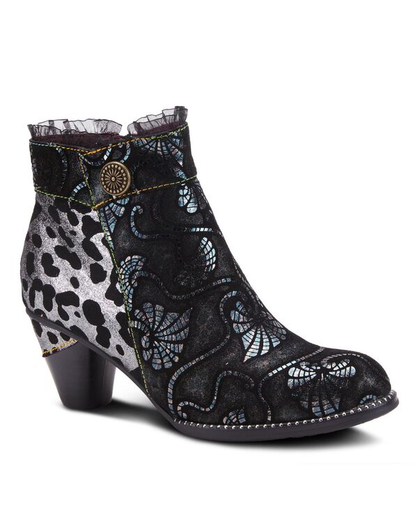 【送料無料】 ラリティステ レディース ブーツ・レインブーツ シューズ Women's Dessa Leather Booties with Animal Print and Metallic Suede Rainbow Stitching and Cone Heel Textured Zip-Up Statement Boot Black multi|ReVida 店