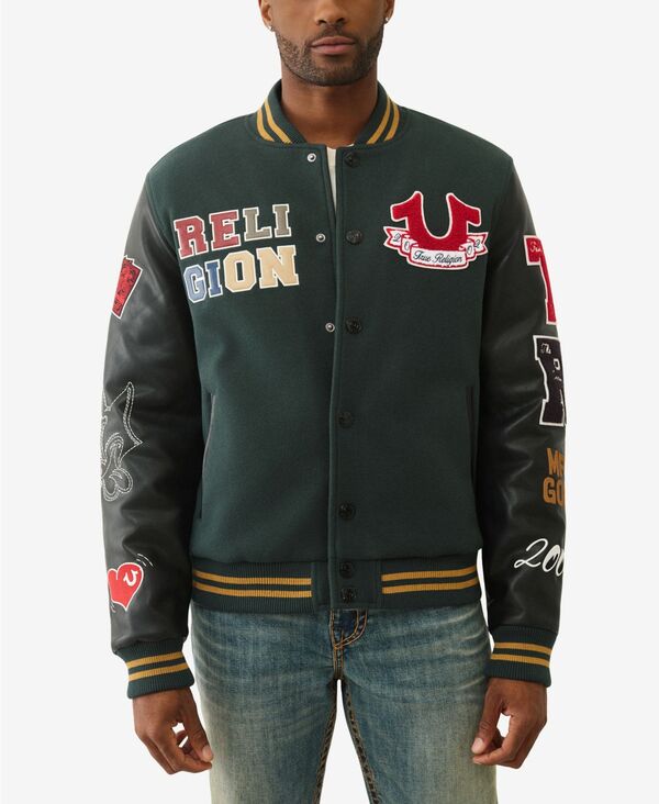トゥルーレリジョン メンズ アウター ジャケット・ブルゾン True Religion Men's Cat Lover Varsity Jacket Green gables グリーン