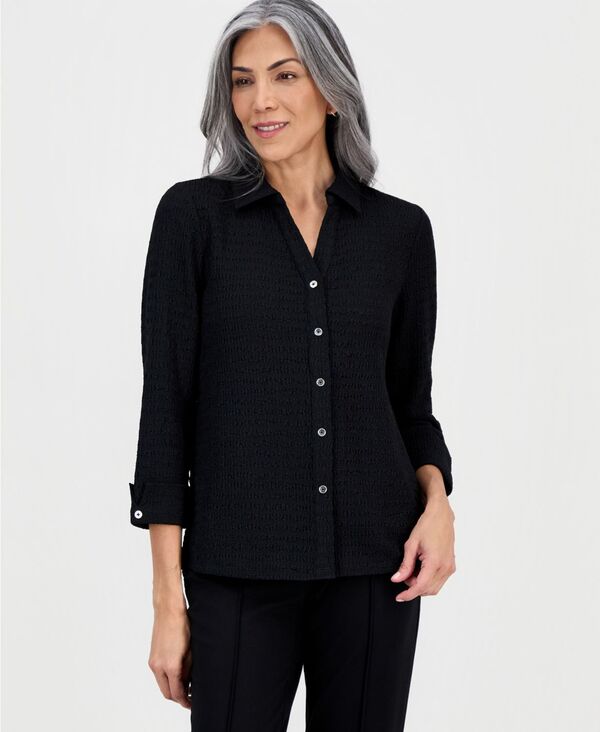 カスパール レディース トップス シャツ Kasper Women's 3/4 Sleeve Button-Front Shirt Black ブラック