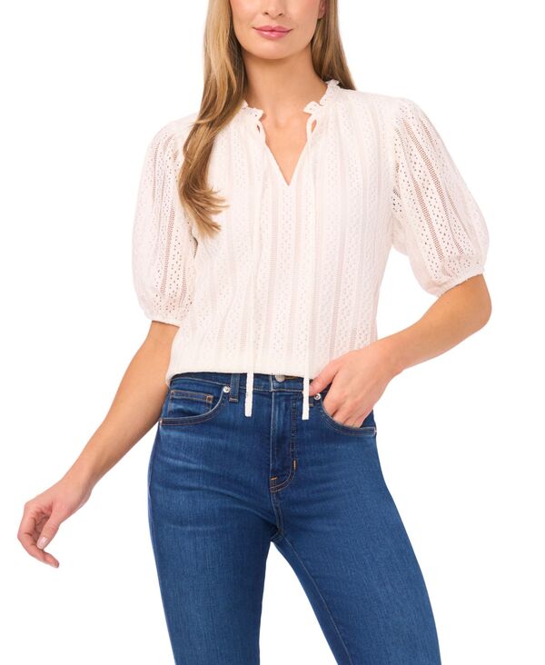 セセ レディース トップス シャツ 半袖 CeCe Women's Tie Neck Short-Sleeve Crop Top New Ivory アイボリー 11,985円
