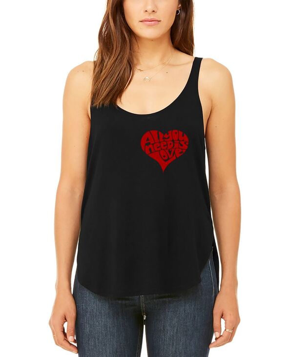 エルエーポップアート レディース トップス シャツ LA Pop Art Women's All You Need is Love Premium Word Art Flowy Tank Top Black ブラック|ReVida 店