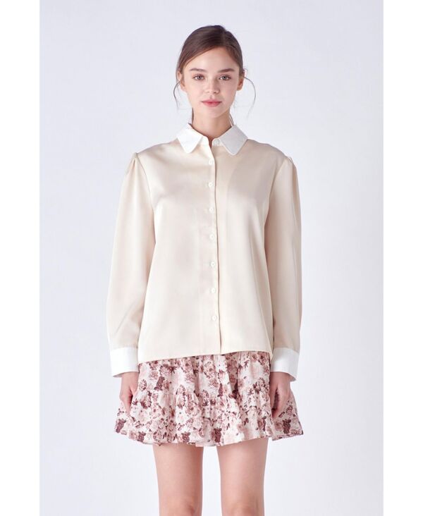 イングリッシュファクトリー レディース トップス シャツ シルク English Factory Women'silky Shirt with Poplin Combo Collar Ivory アイボリー