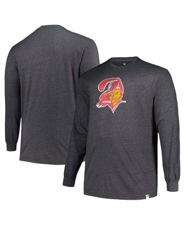 プロファイル メンズ トップス Tシャツ トール Profile Men's Heather Charcoal Distressed Tampa Bay Buccaneers Big and Tall Throwback Long Sleeve T-shirt Heather Charcoal チャコール