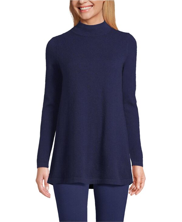 ランズエンド レディース アウター ニット・セーター モックネック Lands' End Women's Cashmere Mock Neck Swing Tunic Sweater Deep sea navy ネイビー|ReVida 店