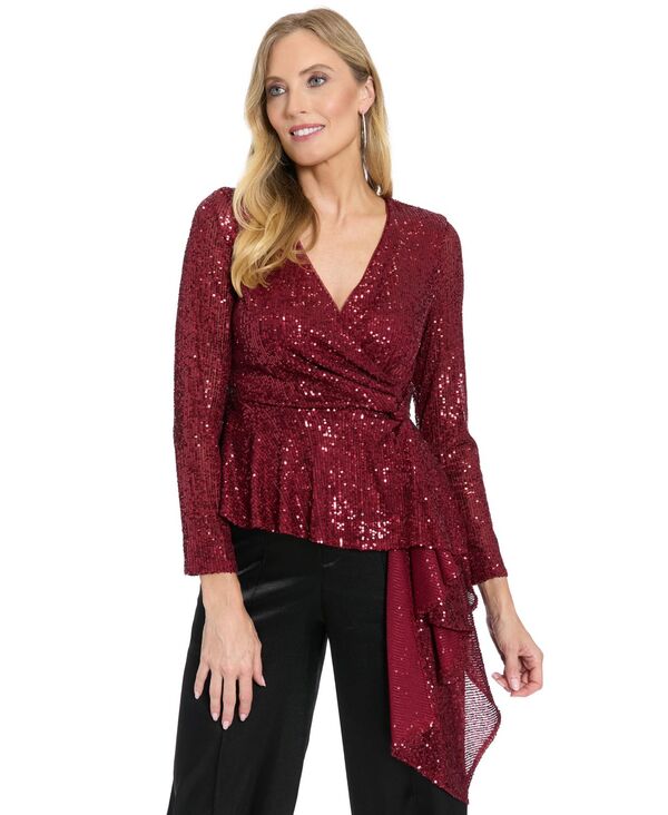 ミューズ レディース トップス シャツ Vネック スパンコール Muse Women's V-Neck Sequin Embellishmentop Wine Red レッド