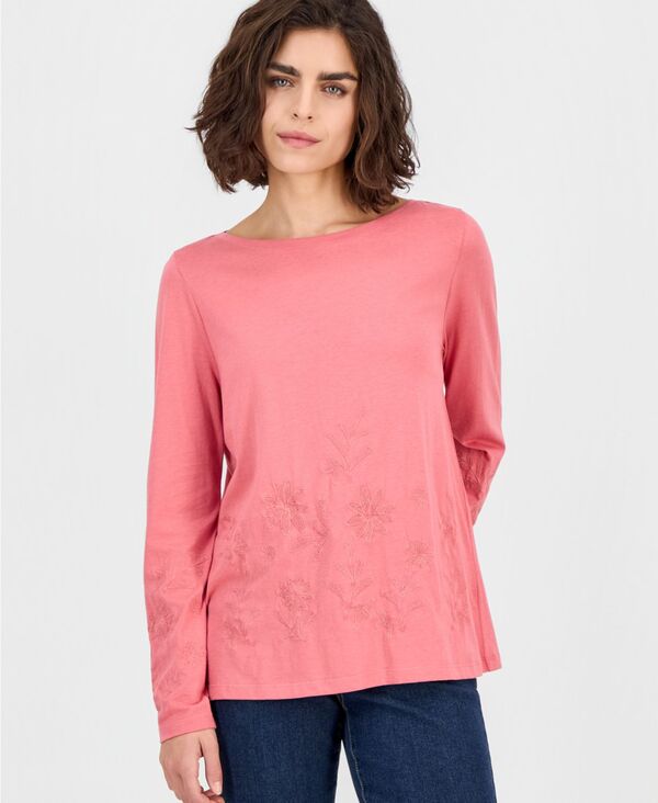スタイルアンドコー レディース トップス シャツ プラスサイズ 刺繍 Style & Co Plusizembroidered Boat-Neck Top Strawberry