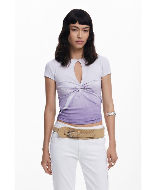 デジグアル レディース トップス シャツ 半袖 Desigual Women'short-sleeve T-shirt with opening Pink ピンク|ReVida 店