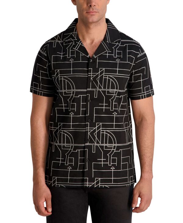 カール ラガーフェルド メンズ トップス シャツ KARLAGERFELD PARIS Men's Camp Collar Woven Shirt Black ブラック
