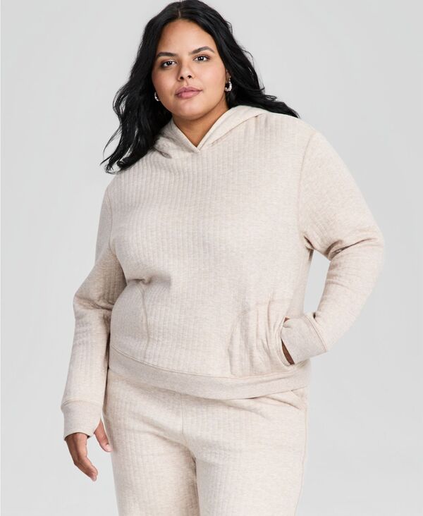 アンドノウディス レディース アウター パーカー・スウェット プラスサイズ キルティング And Now This Trendy Plus Quilted Lounge Hoodie Heather Fawn ヘザー