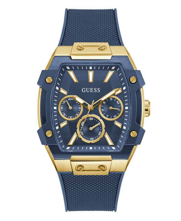 ゲス メンズ 佩び物 ウォッチ GUESS Men\u0027s Gold-Tone Indigo Silicone Multi-Function Watch 44粍 Blue 青色