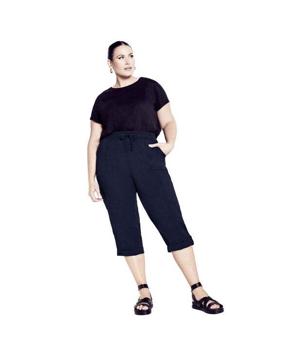 アベニュー レディース ボトムス カジュアルパンツ プラスサイズ コットン キャップ AVENUE Women's Plusize Cotton Roll Up Capri Navy ネイビー