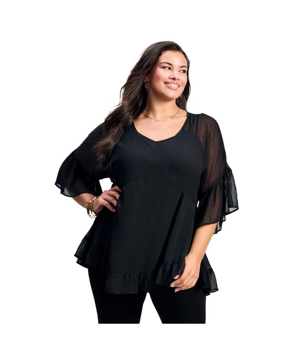 アベニュー レディース トップス シャツ ブラウス AVENUE Women's Harlow Frill Detail Blouse Black ブラック