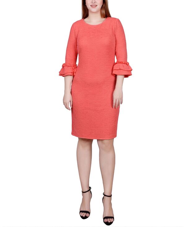 ニューヨークコレクション レディース トップス ワンピース プチ ニット NY Collection Petite 3/4 Sleeve Textured Knit Dress Coral コーラル